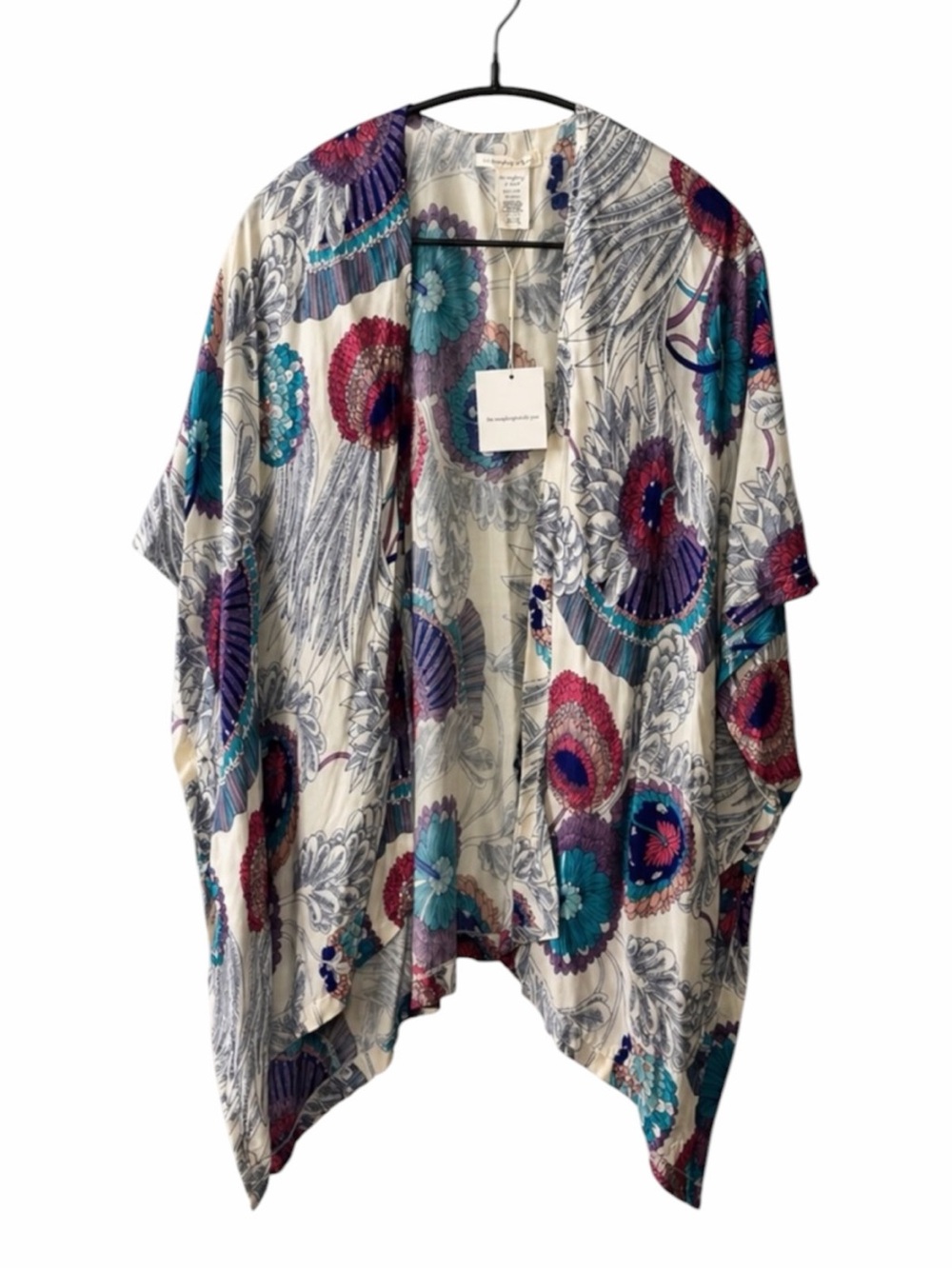 Do Everything in Love Floral Kimono Wrap Purple Teal One‎ Size Boho Cover Up